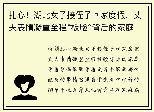 扎心！湖北女子接侄子回家度假，丈夫表情凝重全程“板脸”背后的家庭矛盾