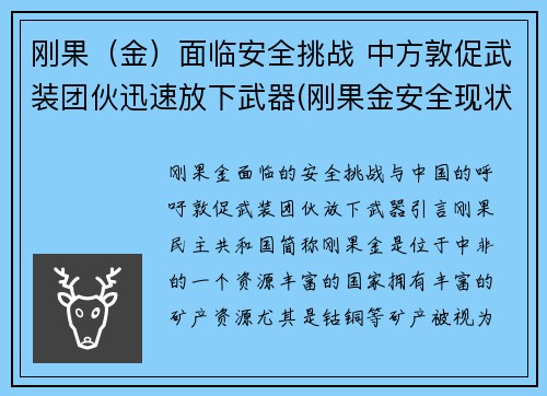 刚果（金）面临安全挑战 中方敦促武装团伙迅速放下武器(刚果金安全现状)