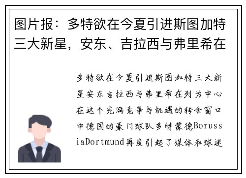 图片报：多特欲在今夏引进斯图加特三大新星，安东、吉拉西与弗里希在列